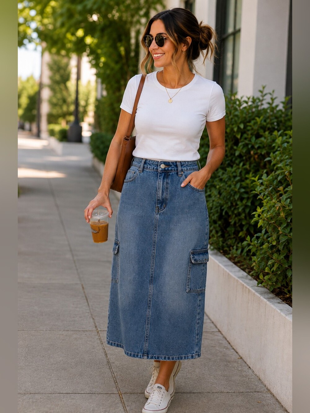 CIDER Denim Cargo Midi Skirt 1XL Y2K Utility Jean Skirt